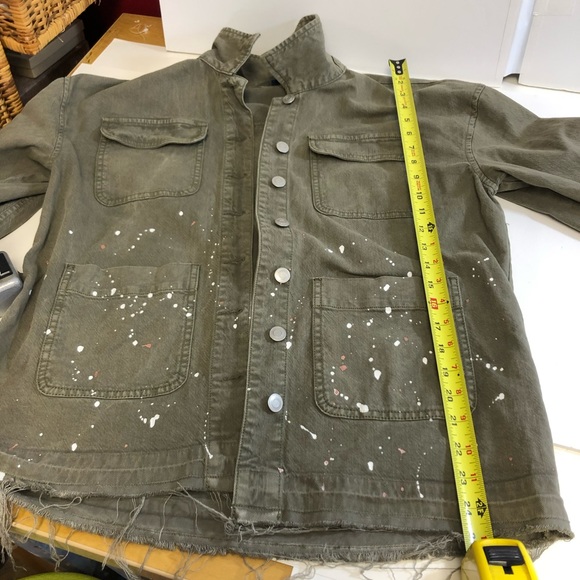 Splendid Women Cargo Military Paint Splatter Raw Hem jacket in EUC sz L - Picture 5 of 9